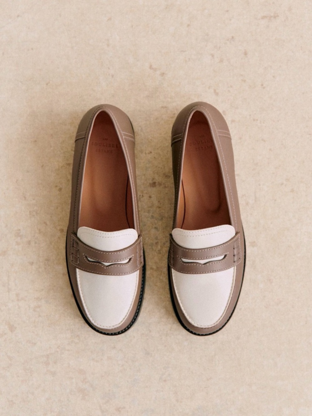 Sezane Brown and White Leather Penny Loafers - Picture 4 of 7